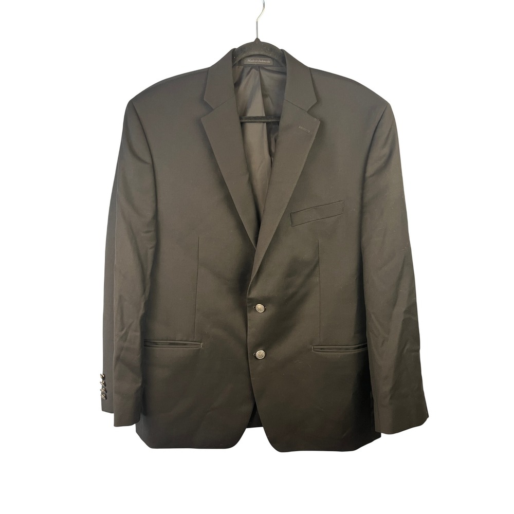 Lauren Ralph Lauren Mens Black Wool Blazer SZ44R Silver Embossed Buttons Career